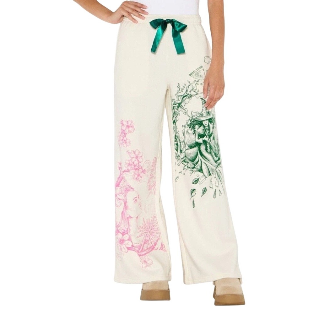 Wicked x Katie Kime Women's Cream Graphic Wide Leg Sweatpants Size XXS